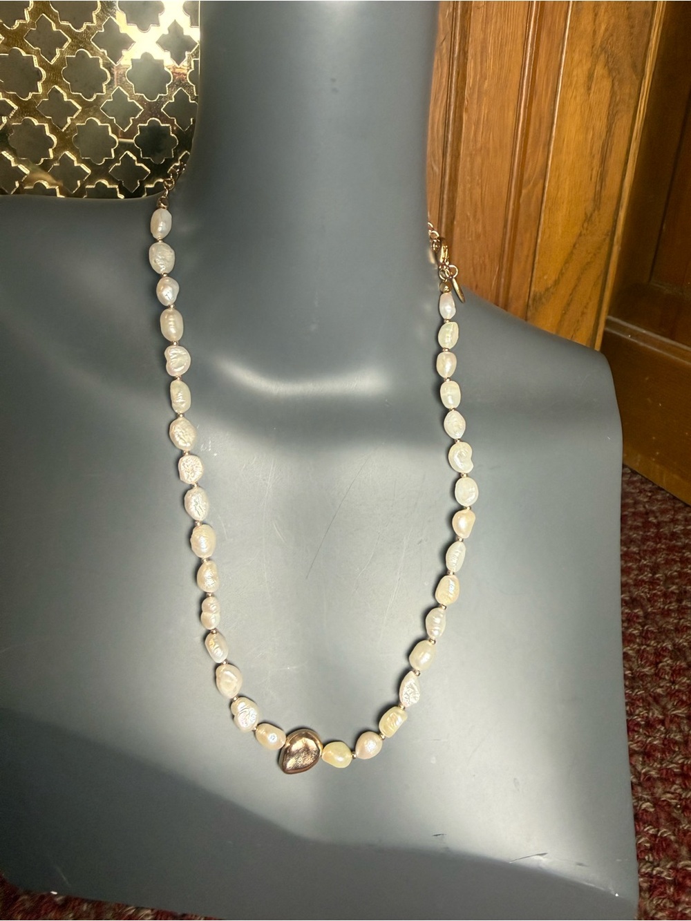 Freshwater Pearl Necklace with 18K Gold Plated Molten Bead